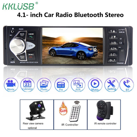 Auto rádio stereo tela 4.1 polegadas 1 Din FM Bluetooth Camera USB